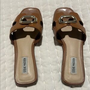 Steve Madden Brown Slide Sandals with Silver Buckle